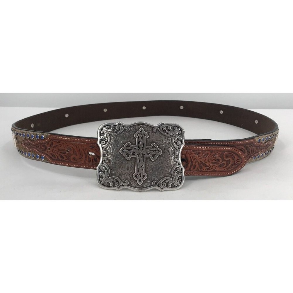 Ranger Belt Company Leather Belt Cowboy Western Cross Christian Buckle Hair‎